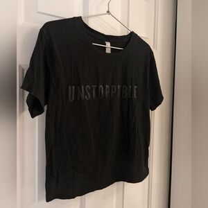 Athleta " UNSTOPPABLE " Cropped Oversized Short Sleeve Black Tee Shirt